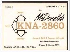 KNA-2860 Leonard McDonald Fresno CA 1960s Vintage Postcard CB QSL