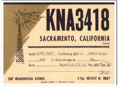 KNA-3418 George Bray Sacramento CA 1960s Vintage Postcard CB QSL