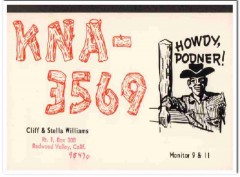 KNA-3569 Cliff Williams Redwood Vlley CA 1960s Vintage Postcard CB QSL