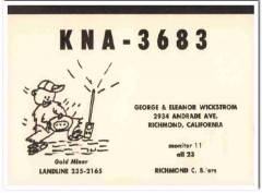 KNA-3683 George Wickstrom Richmond CA 1960s Vintage Postcard CB QSL