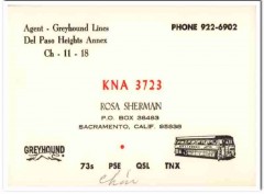 KNA-3723 Rosa Sherman Sacramento CA 1960s Vintage Postcard CB QSL 3