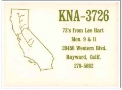 KNA-3726 Lee Hart Hayward CA 1960s Vintage Postcard CB QSL Card