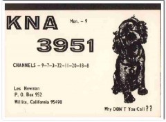KNA-3951 Les Newman Willits CA 1960s Vintage Postcard CB QSL Card