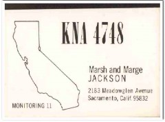 KNA-4748 Marsh Jackson Sacramento CA 1960s Vintage Postcard CB QSL