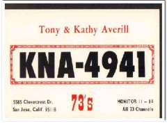 KNA-4941 Tony Averill San Jose CA 1960s Vintage Postcard CB QSL