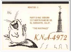 KNA-4972 Mac Ogborn El Sobrante CA 1960s Vintage Postcard CB QSL