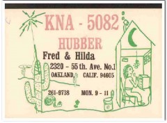 KNA-5082 Fred Hubber Oakland CA 1960s Vintage Postcard CB QSL Card