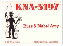 KNA-5197 Russ Amy McKinleyville CA 1960s Vintage Postcard CB QSL 2