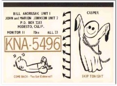 KNA-5496 Bill Andrusak Modesto CA 1960s Vintage Postcard CB QSL