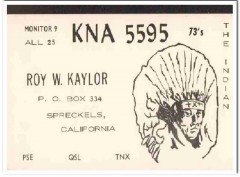 KNA-5595 Roy Kaylor Spreckles CA 1960s Vintage Postcard CB QSL 2