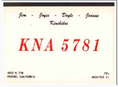 KNA-5781 Jim Kincheloe Fresno CA 1960s Vintage Postcard CB QSL Card