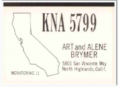 KNA-5799 Art Brymer North Highlands CA 1960s Vintage Postcard CB QSL