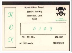 KOX-0107 Bryant Russell Bakersfield CA 1960s Vintage Postcard CB QSL 1