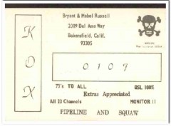 KOX-0107 Bryant Russell Bakersfield CA 1960s Vintage Postcard CB QSL 2