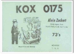 KOX-0175 Alvin Zuckert Hollywood CA 1960s Vintage Postcard CB QSL Card