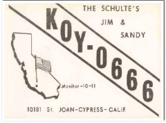 KOY-0666 Jim Schulte Cypress CA 1960s Vintage Postcard CB QSL Card