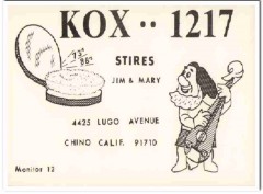 KOX-1217 Jim Stires Chino CA 1960s Vintage Postcard CB QSL Card 2