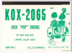 KOX-2065 Jack Owens Lompoc CA 1960s Vintage Postcard CB QSL Card