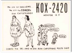 KOX-2420 Dave Comer San Juan Capistrano 1960s Vintage Postcard CB QSL
