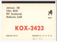 KOX-2423 Call Rich Redlands CA 1960s Vintage Postcard CB QSL Card