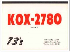 KOX-2780 John Capain Whittier CA 1960s Vintage Postcard CB QSL Card