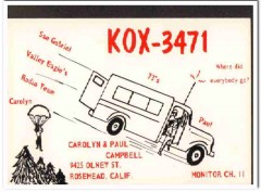 KOX-3471 Paul Campbell Rosemead CA 1960s Vintage Postcard CB QSL