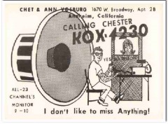 KOX-4230 Chet Vosburg Anaheim CA 1960s Vintage Postcard CB QSL Card