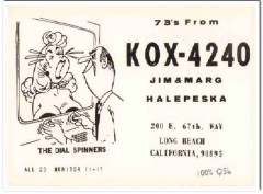 KOX-4240 Jim Halepeska Long Beach CA 1960s Vintage Postcard CB QSL 3