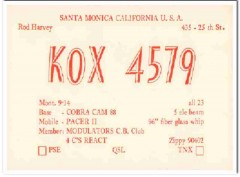 KOX-4579 Rod Harvey Santa Monica CA 1960s Vintage Postcard CB QSL 2