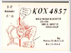 KOX-4857 Bob Blacketer Azusa CA 1960s Vintage Postcard CB QSL Card