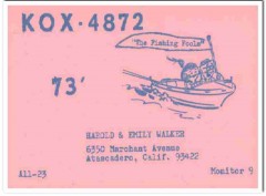 KOX-4872 Harold Walker Atascadero CA 1960s Vintage Postcard CB QSL 4