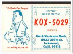 KOX-5029 Jim Mock Lakewood CA 1960s Vintage Postcard CB QSL Card 1