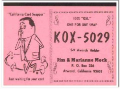 KOX-5029 Jim Mock Lakewood CA 1960s Vintage Postcard CB QSL Card3
