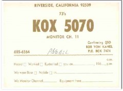 KOX-5070 Bob Von Kanel Riverside CA 1960s Vintage Postcard CB QSL
