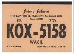 KOX-5158 Johnny Johnson Temple City CA 1960s Vintage Postcard CB QSL