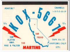 KOX-5667 Bob Martin San Pedro CA 1960s Vintage Postcard CB QSL Card KOX-5667 Bob Martin San Pedro CA 1960s Vintage Postcard CB QSL Card