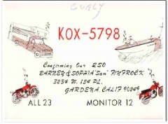 KOX-5798 Barney Finfrock Gardena CA 1960s Vintage Postcard CB QSL KOX-5798 Barney Finfrock Gardena CA 1960s Vintage Postcard CB QSL