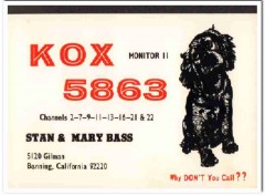 KOX-5863 Stan Bass Banning CA 1960s Vintage Postcard CB QSL Card KOX-5863 Stan Bass Banning CA 1960s Vintage Postcard CB QSL Card