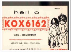 KOX-6162 Cecil Happney Bell CA 1960s Vintage Postcard CB QSL Card 1