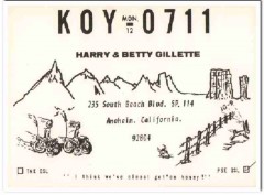 KOY-0711 Harry Gillette Anaheim CA 1960s Vintage Postcard CB QSL