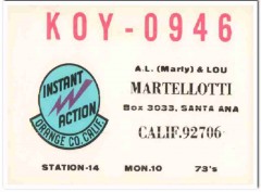 KOY-0946 A L Martellotti Santa Ana CA 1960s Vintage Postcard CB QSL