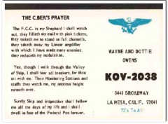 KOV-2038 Wayne Owens La Mesa CA 1960s Vintage Postcard CB QSL Card