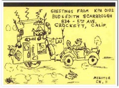 KPA-0102 Bud Scarbrough Crockett CA 1960s Vintage Postcard CB QSL