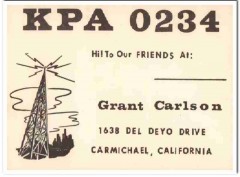 KPA-0234 Grant Carlson Carmichael CA 1960s Vintage Postcard CB QSL