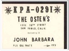 KPA-0291 John Osten San Pablo CA 1960s Vintage Postcard CB QSL 1