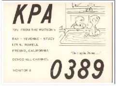 KPA-0389 Ray Watson Fresno CA 1960s Vintage Postcard CB QSL Card