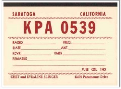 KPA-0539 Chet Slinger Saratoga CA 1960s Vintage Postcard CB QSL 3