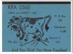 KPA-0568 John Lain Sebastopol CA 1960s Vintage Postcard CB QSL Card