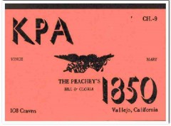 KPA-1850 Bill Peachey Vallejo CA 1960s Vintage Postcard CB QSL Card