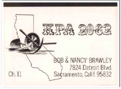 KPA-2062 Bob Brawley Sacramento CA 1960s Vintage Postcard CB QSL